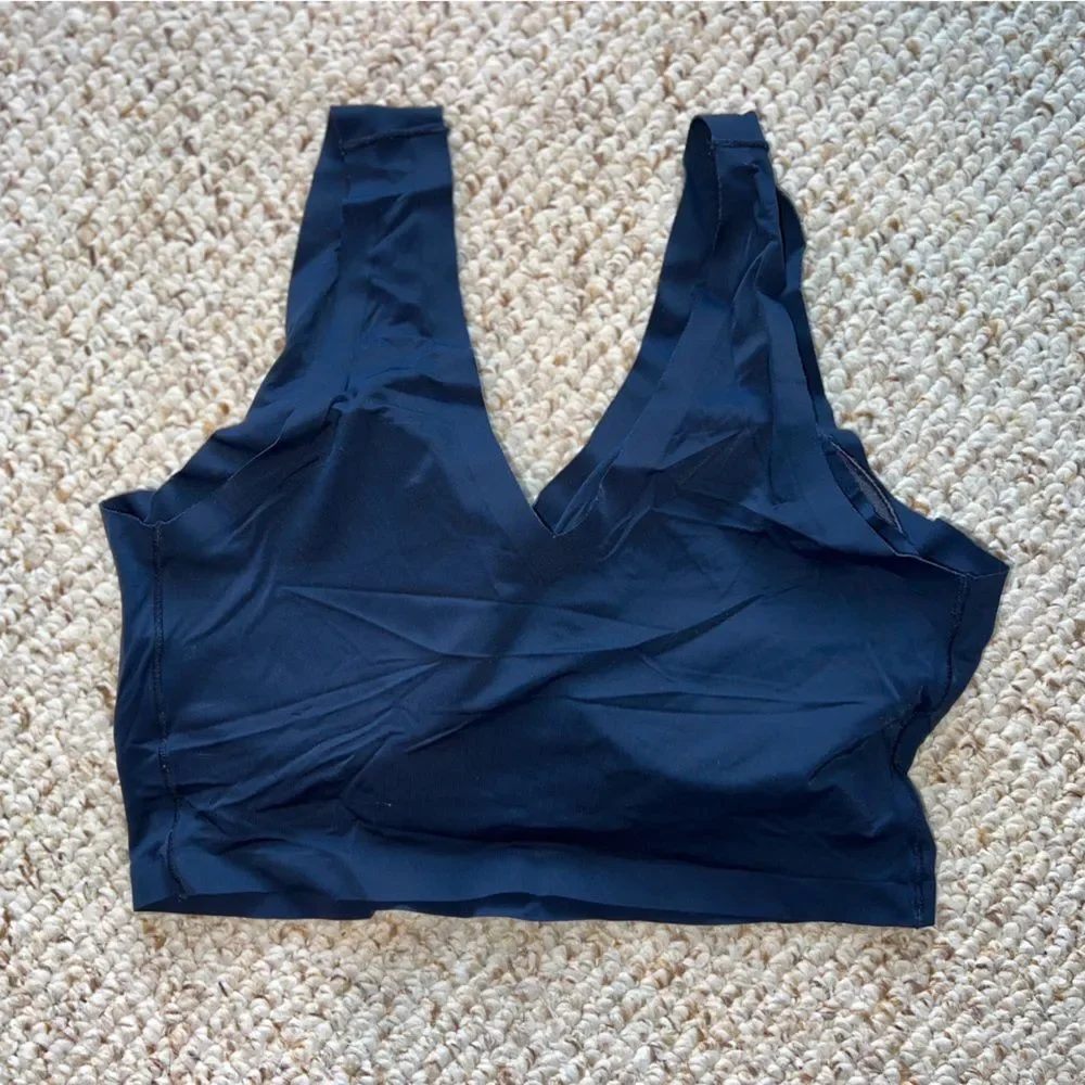 Nautica Intimates Wireless Lounge Bralette Navy Blue Seamless V-Neck Comfort Med